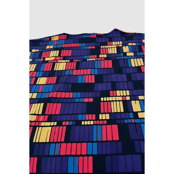 LULAROE SHORT SLV HI-LOW PULL-OVER RND NECK BLOUSE, WOMENS, M-YELL BLUE ORG PURP - Picture 7 of 11